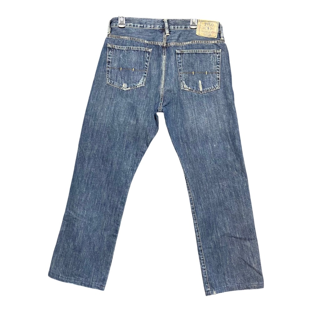 Polo Ralph Lauren Vintage 67 Mens Straight Leg Blue Denim Button Fly Jeans 33x29